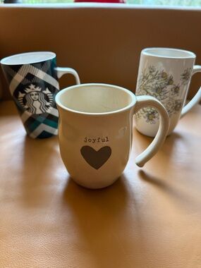 Lot of Three Ceramic Mugs - Joyful, Starbucks, Floral
